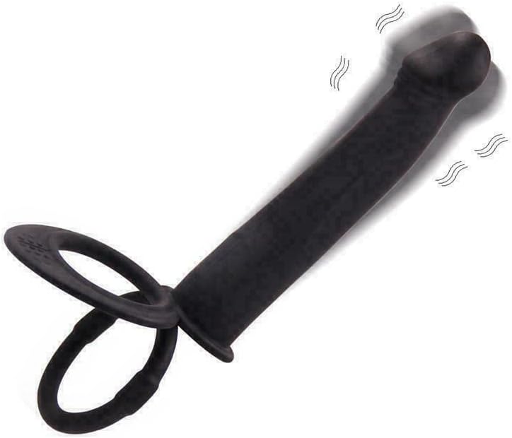 Vibrating Silicone Sleeve Extender with Double Ring 10 Modes Couples Massager Black