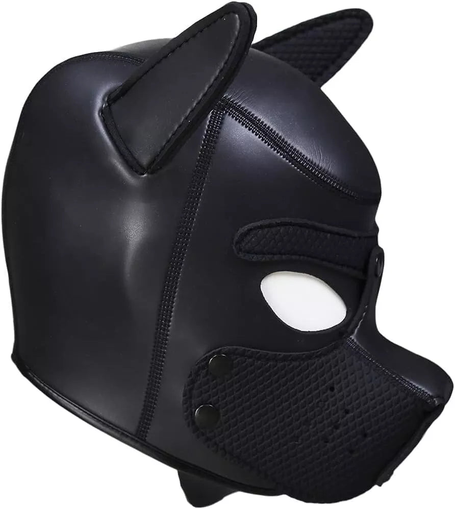 Adult Puppy Hood Mask, Soft Neoprene Black Dog Costume for Men – Full Face Kinky Fetish Pup Play, BDSM Puphood, Cosplay, Halloween, Gimp Muzzle, Sissy Kink, Furry Bondage Accessory
