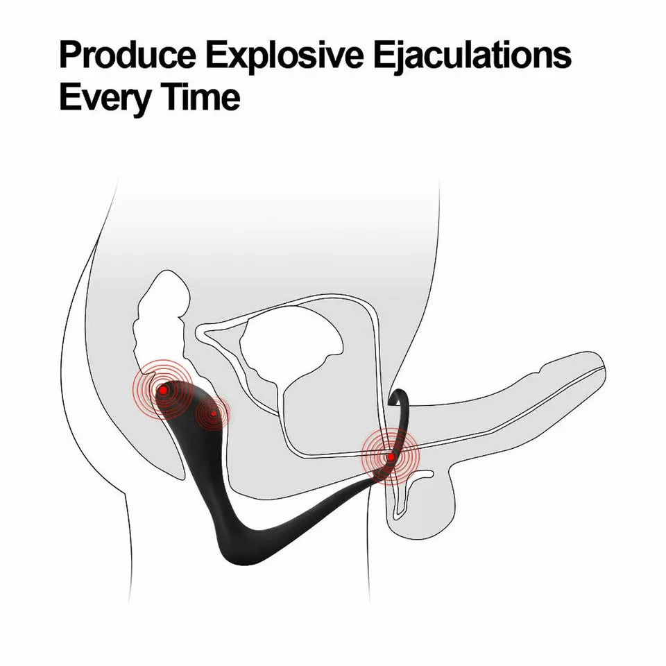 Silicone Prostate Massager with Cock Ring Waterproof Anal Plug Stimulator Black