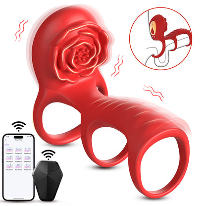Cock Ring Vibrating for Couples – App Controlled Vibrating Cock Ring with Clitoral Stimulator, Dual Ring Silicone, 9 Modes, Waterproof, Rechargeable Vibrator Ring