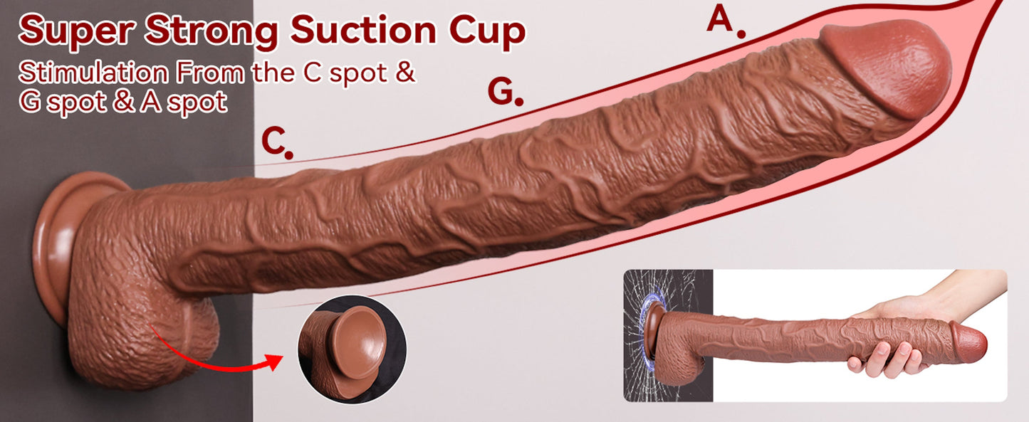 17 Inch Huge Thick Dildo, Realistic Big Dildo with Full Shaped Balls, Dual Density Silicone Dildos with Suction Cup and Soft Flexible Shaft, Monster Dildo G Spot Penis Adult Sex Toys for Women