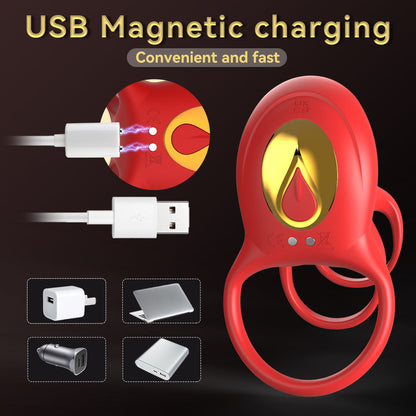 Cock Ring Vibrating for Couples – App Controlled Vibrating Cock Ring with Clitoral Stimulator, Dual Ring Silicone, 9 Modes, Waterproof, Rechargeable Vibrator Ring