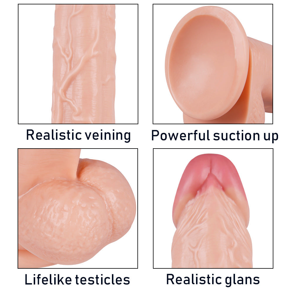Large Realistic Silicone Dildo Suction Cup Base 34cm Soft Flexible Skin Tone
