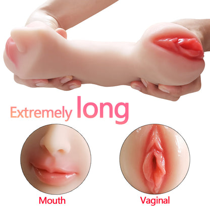 Realistic Dual Channel Male Masturbator Sleeve | Soft Silicone Textured Stroker with Two Internal Tunnels | Compact Waterproof Pleasure Toy, Reusable Stroker Sex Toy for Men
