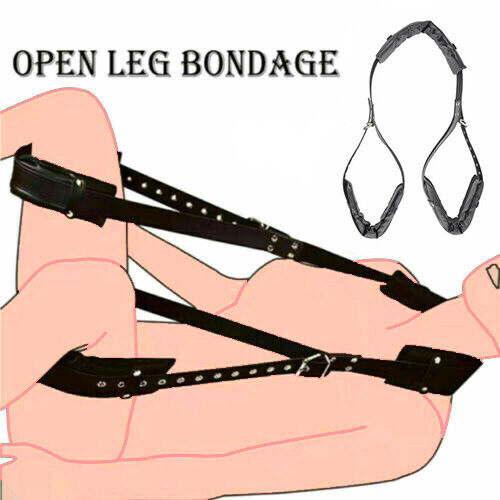 BDSM Open Leg Restraint Strap Adjustable Bondage Spreader Thigh Cuffs with Padding – Adult Sex Toy for Couples Roleplay, PU Leather Fetish Restraints