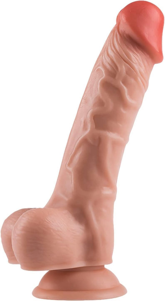 7.8" Dual Layer Silicone Dildo with Suction Base – Realistic Texture, Waterproof