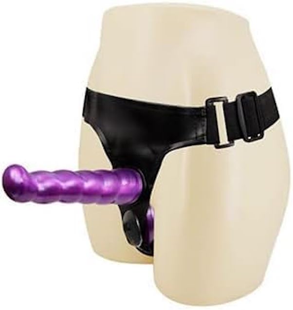 Double Strap On Harness Set Adjustable Couples Strap-On with 2 Dildos Purple & Black