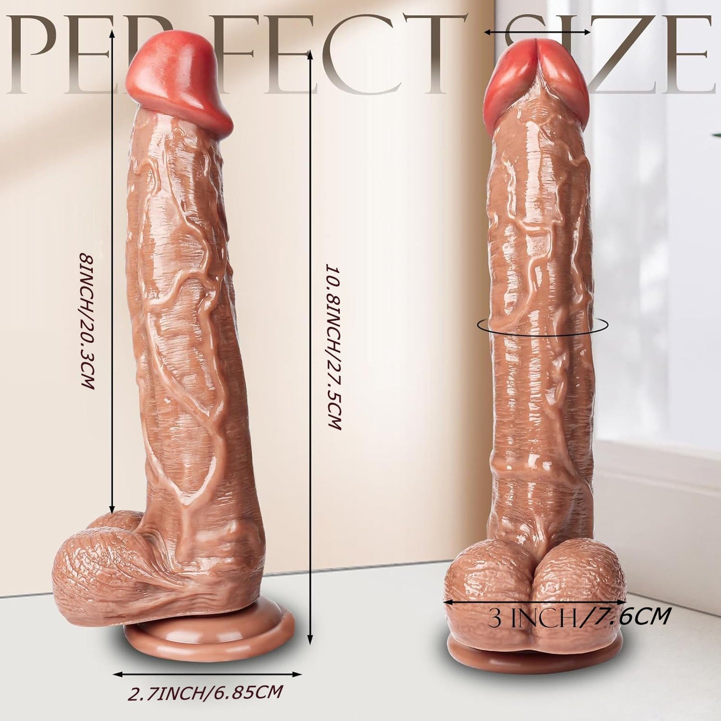 Extra Large Realistic Dildo with Suction Cup Soft Flexible Waterproof 10.8in