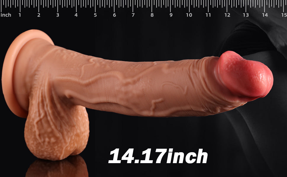 14. Inch Realistic Silicone Dildo with Suction Base | Extra Thick 2.6" Dual Density Design, 11" Insertable | Waterproof Body-Safe Adult Toy, Textured Hands-Free Pleasure Dildo