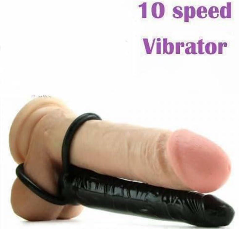 Vibrating Silicone Sleeve Extender with Double Ring 10 Modes Couples Massager Black