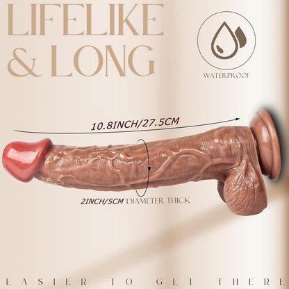 Extra Large Realistic Dildo with Suction Cup Soft Flexible Waterproof 10.8in