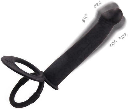 Vibrating Silicone Sleeve Extender with Double Ring 10 Modes Couples Massager Black