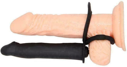 Vibrating Silicone Sleeve Extender with Double Ring 10 Modes Couples Massager Black