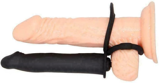 Vibrating Silicone Sleeve Extender with Double Ring 10 Modes Couples Massager Black