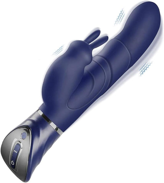 USB Rechargeable Rabbit Vibrator 10 Speeds Waterproof IPX6 Quiet Dual Stimulator Blue