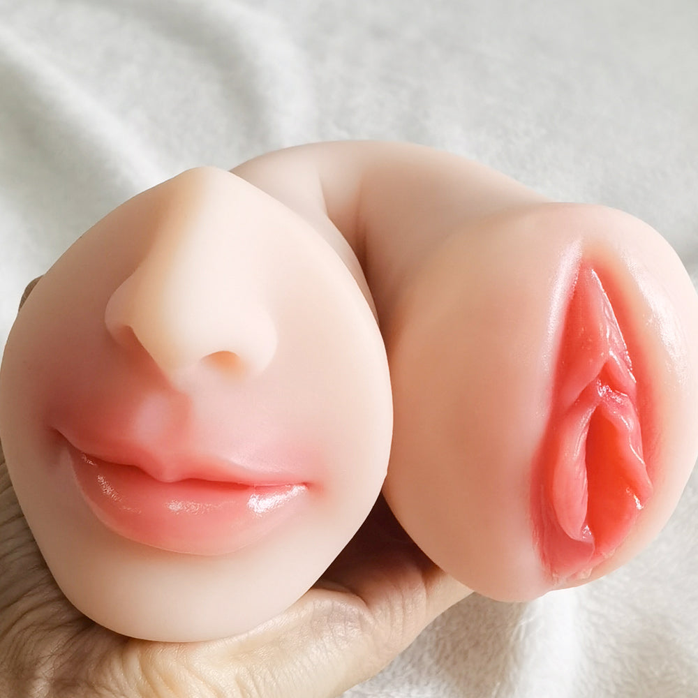 Realistic Dual Channel Male Masturbator Sleeve | Soft Silicone Textured Stroker with Two Internal Tunnels | Compact Waterproof Pleasure Toy, Reusable Stroker Sex Toy for Men