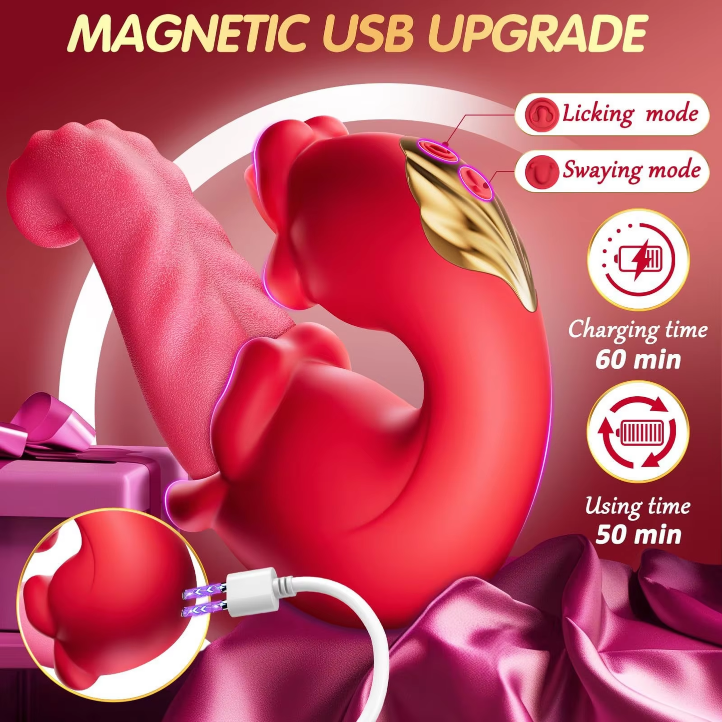 3 in 1 Dual Tongue Personal Massager 10 Modes Waterproof USB Rechargeable Silicone