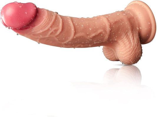 8.5" Dual Layer Silicone Dildo with Suction Base – Realistic Texture, Waterproof