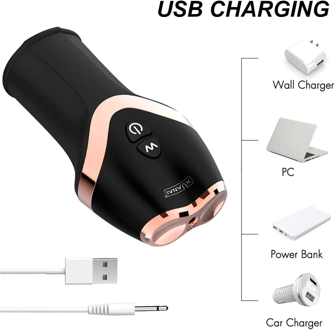 Rechargeable Male Personal Massager Trainer 12 Modes Vibration TPE ABS USB IPX5