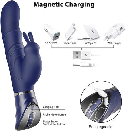G-spot Rabbit Vibrator Sex Toys, Realistic Dildo Vibrators for Dual Clitoral Stimulation, Waterproof Flexible Silicone Adult Sex Toy with 10x10 Powerful Vibrations for Women or Couple