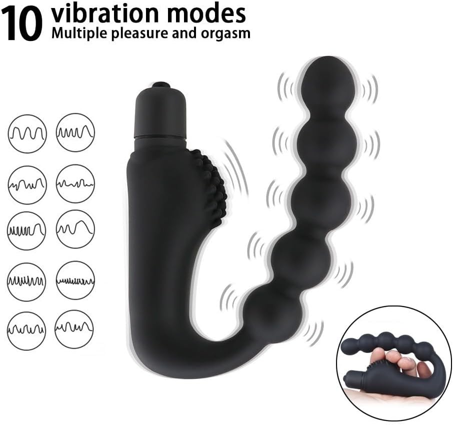 10 Mode Vibrating Prostate Massager Anal Plug - USB Rechargeable IPX7 Waterproof, Curved Ergonomic Design, Textured Nubs, Compact Black Adult Wellness Toy