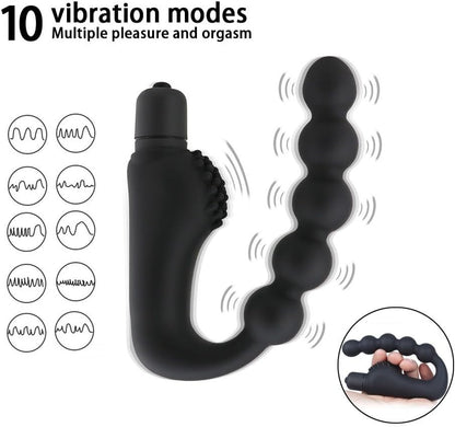 10 Mode Vibrating Prostate Massager Anal Plug - USB Rechargeable IPX7 Waterproof, Curved Ergonomic Design, Textured Nubs, Compact Black Adult Wellness Toy