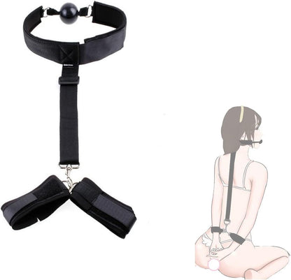 BDSM Sex Bondage Neck to Wrist Restraints Kit, Sex Toys for Couple Adjustable Behind Back Handcuffs Bondage Restraints Set, Bed SM Adult Sex Game Play, Sex Toys for Women Man Beginner