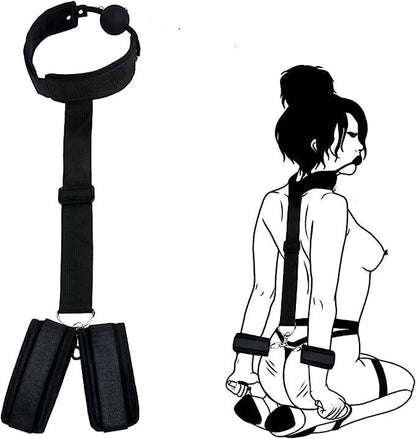 BDSM Sex Bondage Neck to Wrist Restraints Kit, Sex Toys for Couple Adjustable Behind Back Handcuffs Bondage Restraints Set, Bed SM Adult Sex Game Play, Sex Toys for Women Man Beginner