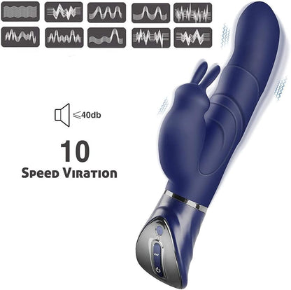 G-spot Rabbit Vibrator Sex Toys, Realistic Dildo Vibrators for Dual Clitoral Stimulation, Waterproof Flexible Silicone Adult Sex Toy with 10x10 Powerful Vibrations for Women or Couple