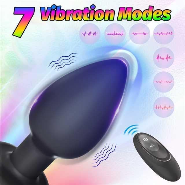 Remote Control Vibrating Anal Plug 7 Modes LED Light USB Rechargeable Silicone