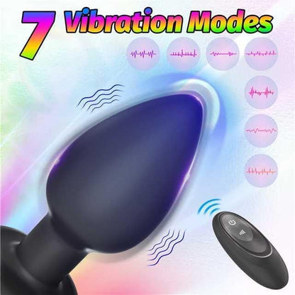 Remote Control Vibrating Anal Plug 7 Modes LED Light USB Rechargeable Silicone