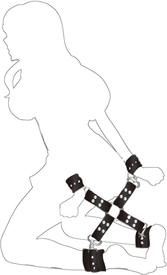4 Point Restraint Set Padded Wrist & Ankle Cuffs with X Connector Strap Black