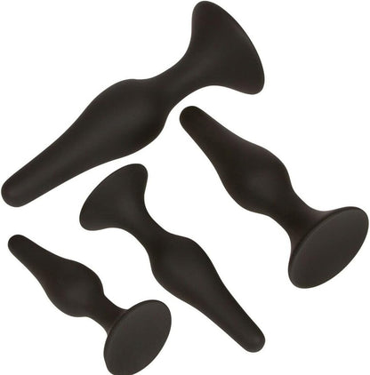 4X Anal-Plug with Strong Suction Cup, Erotic Desire for Him and Her with Smooth Silicone Dildo Set S + M + L + XL, Butt-Plug Black