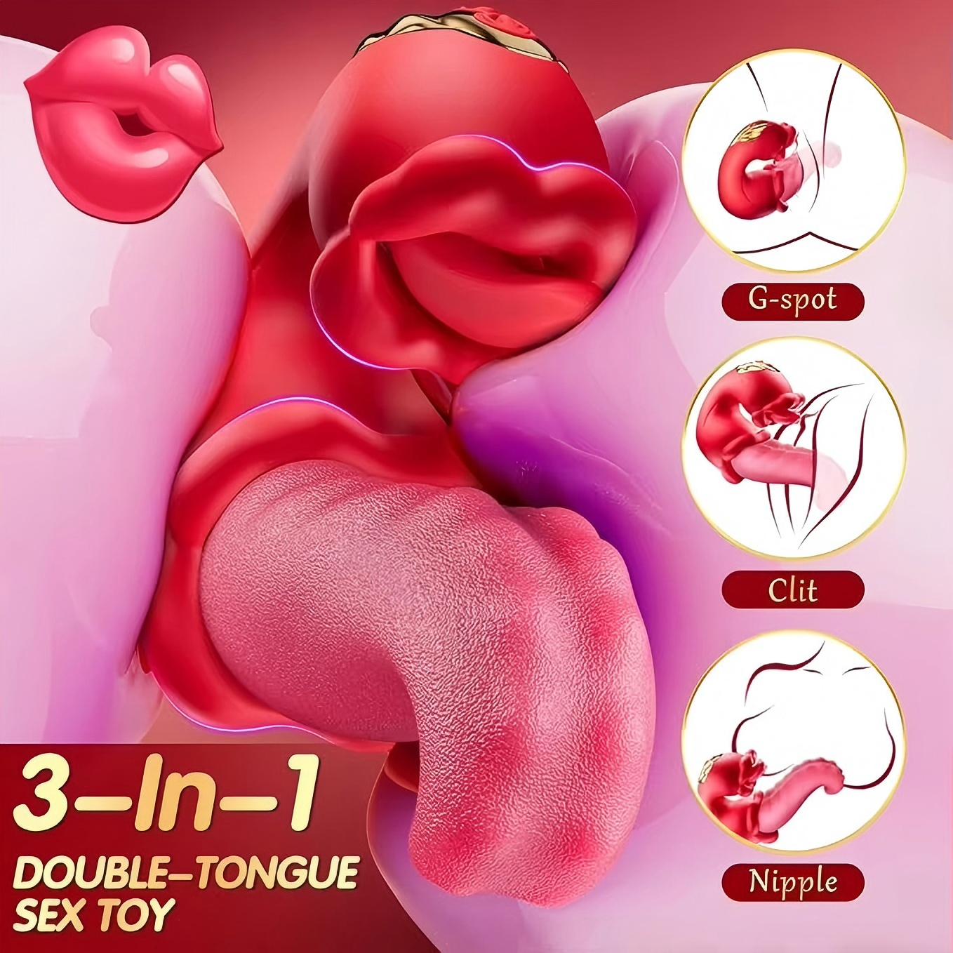 3 in 1 Dual Tongue Personal Massager 10 Modes Waterproof USB Rechargeable Silicone
