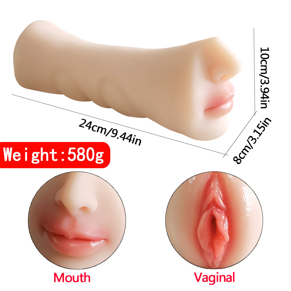 Realistic Dual Channel Male Masturbator Sleeve | Soft Silicone Textured Stroker with Two Internal Tunnels | Compact Waterproof Pleasure Toy, Reusable Stroker Sex Toy for Men