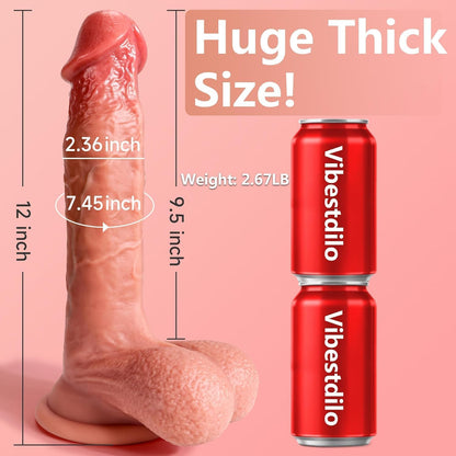 Adult Dual-Layer Silicone Novelty Toy with Suction Base – Extra Large Size – 12in
