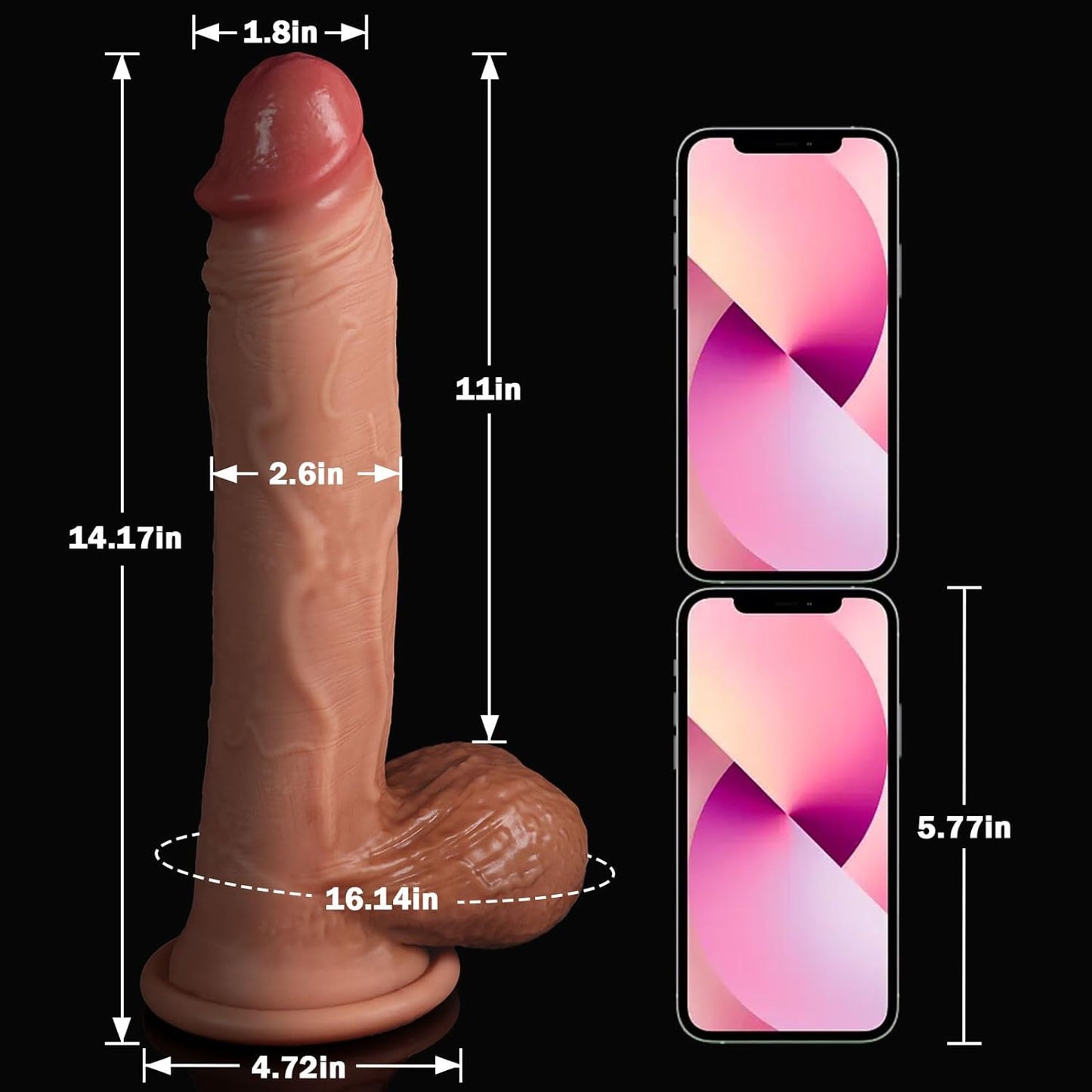 14. Inch Realistic Silicone Dildo with Suction Base | Extra Thick 2.6" Dual Density Design, 11" Insertable | Waterproof Body-Safe Adult Toy, Textured Hands-Free Pleasure Dildo