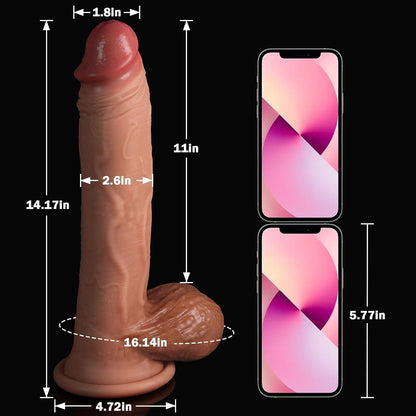 14. Inch Realistic Silicone Dildo with Suction Base | Extra Thick 2.6" Dual Density Design, 11" Insertable | Waterproof Body-Safe Adult Toy, Textured Hands-Free Pleasure Dildo