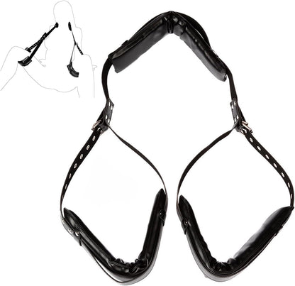 BDSM Open Leg Restraint Strap Adjustable Bondage Spreader Thigh Cuffs with Padding – Adult Sex Toy for Couples Roleplay, PU Leather Fetish Restraints