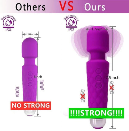 Rechargeable Wand Vibrator with 20 Stimulating Modes & 8 Powerful Speeds - Adult Sex Toys for Couple Waterproof Wands for Adults in Safe Silicone - Quiet Small & Slim Vibrating Magic Wand
