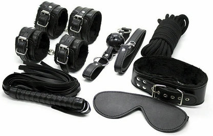7PCS BDSM Sex Bondage Restraint Kit for Couples – PU Leather Handcuffs, Ankle Cuffs, Collar, Rope, Whip & Blindfold – Adult Sex Toy Set with Discreet Packaging (Pink)
