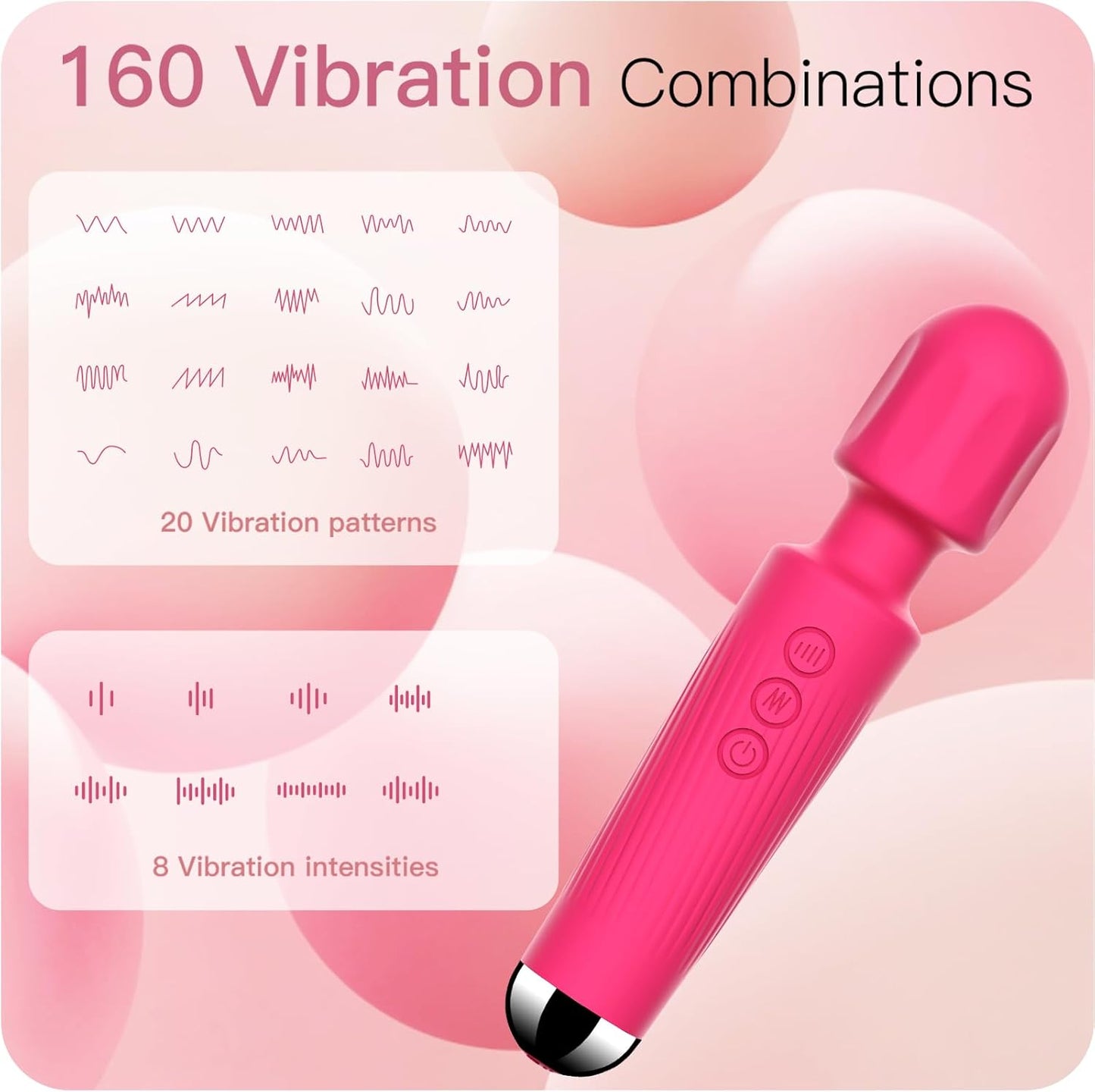 Rechargeable Wand Vibrator with 20 Stimulating Modes & 8 Powerful Speeds - Adult Sex Toys for Couple Waterproof Wands for Adults in Safe Silicone - Quiet Small & Slim Vibrating Magic Wand