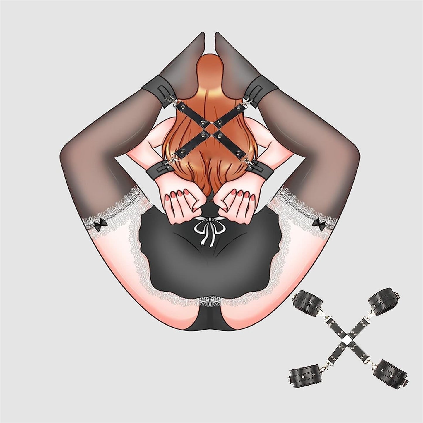 4 Point BDSM Sex Restraint Kit Padded Wrist & Ankle Cuffs with X Connector Strap Black PU Leather Bondage Cuffs for Couples Roleplay Adult Fetish Gear