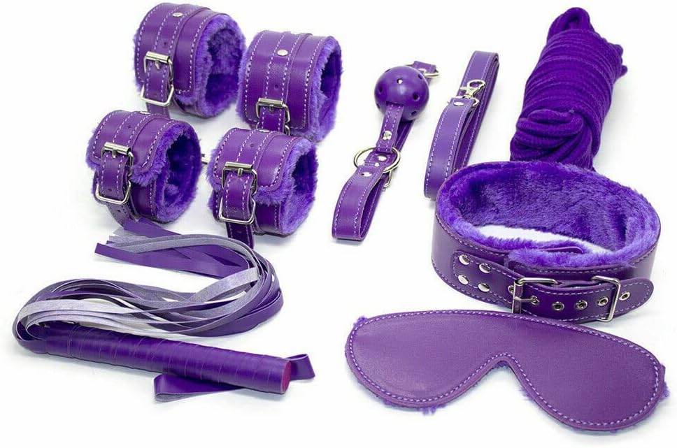 7PCS BDSM Sex Bondage Restraint Kit for Couples – PU Leather Handcuffs, Ankle Cuffs, Collar, Rope, Whip & Blindfold – Adult Sex Toy Set with Discreet Packaging (Pink)
