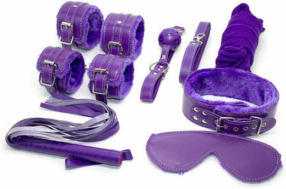 7PCS BDSM Sex Bondage Restraint Kit for Couples – PU Leather Handcuffs, Ankle Cuffs, Collar, Rope, Whip & Blindfold – Adult Sex Toy Set with Discreet Packaging (Pink)