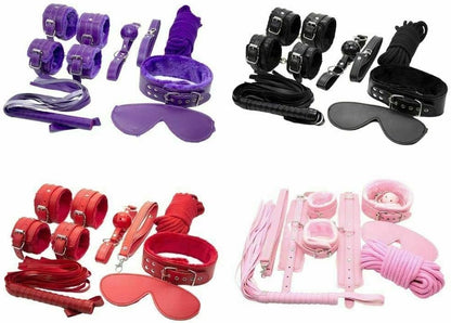 7PCS BDSM Sex Bondage Restraint Kit for Couples – PU Leather Handcuffs, Ankle Cuffs, Collar, Rope, Whip & Blindfold – Adult Sex Toy Set with Discreet Packaging (Pink)
