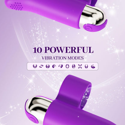 USB Rechargeable Finger Vibrator IPX7 Waterproof Mini Bullet Massager 10 Modes Purple
