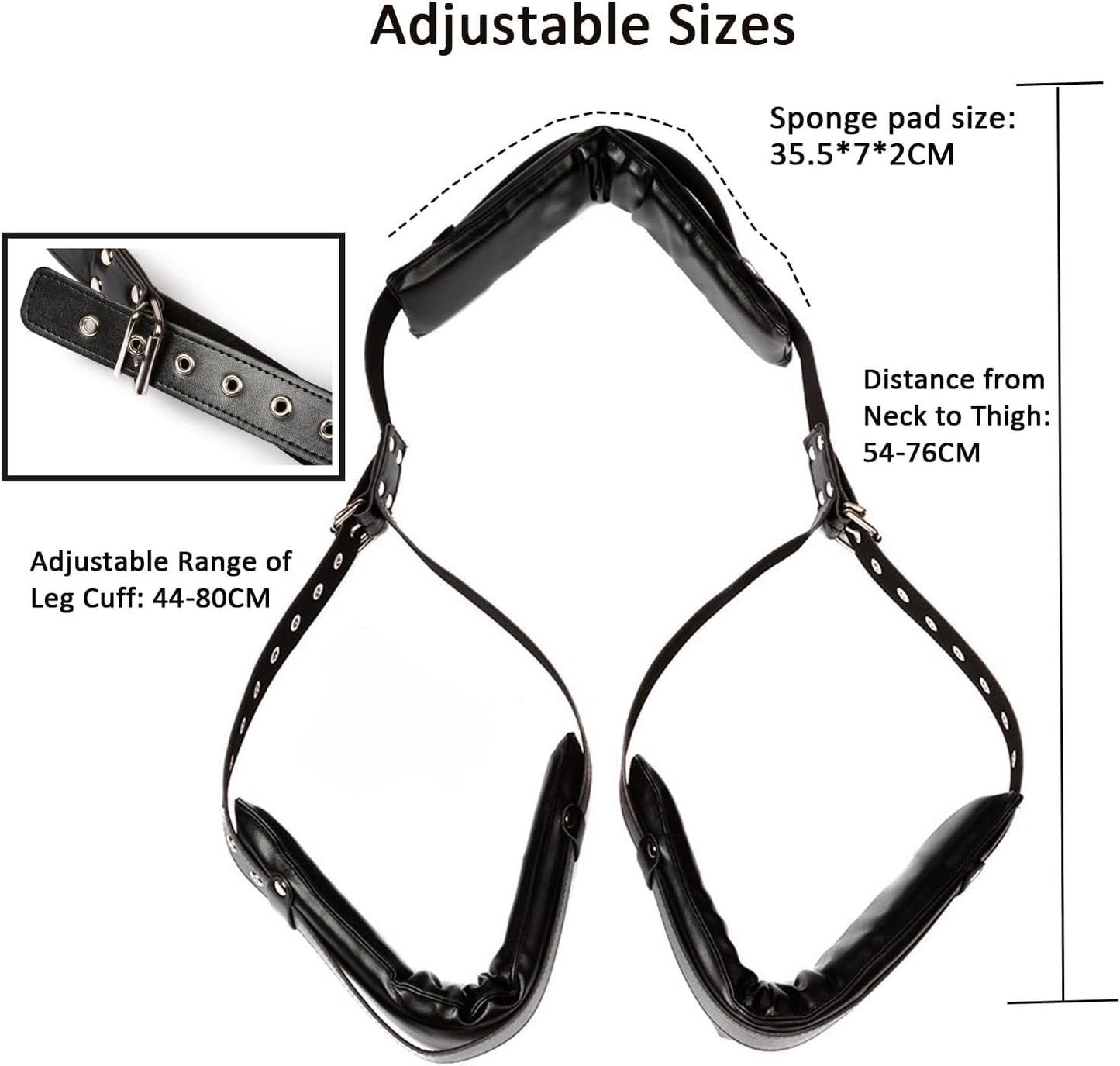 BDSM Open Leg Restraint Strap Adjustable Bondage Spreader Thigh Cuffs with Padding – Adult Sex Toy for Couples Roleplay, PU Leather Fetish Restraints