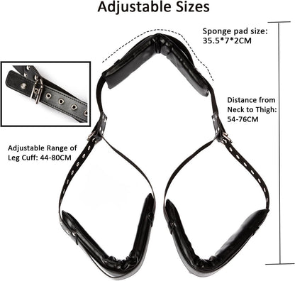 BDSM Open Leg Restraint Strap Adjustable Bondage Spreader Thigh Cuffs with Padding – Adult Sex Toy for Couples Roleplay, PU Leather Fetish Restraints