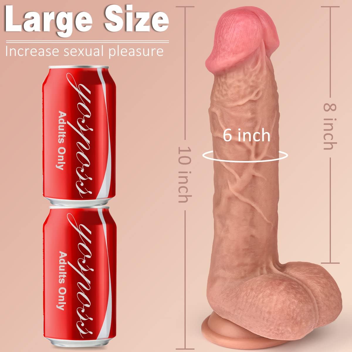 10 Inch Super Big Realistic Dildo Sex Toys for Man Women, Meaty Real Skin Silicone Dildos with Strong Suction Cup Dual Density for G-Spot & Prostate Stimulation, Adult Sex Toy Hands-Free Play